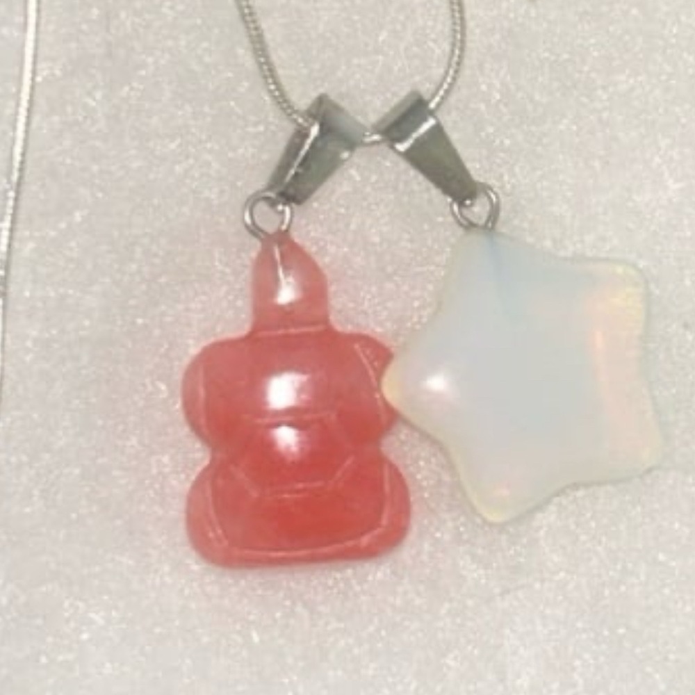 Opal Star ⭐️ & Cherry Quartz turtle 🐢 sterling silver 16” necklace